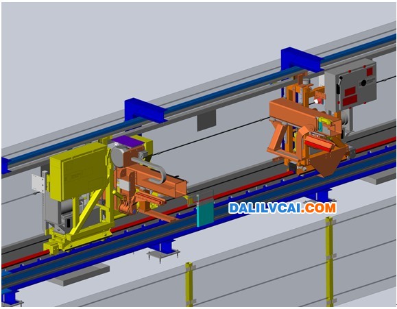 鋁材生產(chǎn)用帶飛鋸單軌雙牽引機的3D模型圖