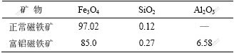 磁化焙燒-磁選精礦中磁鐵礦主要成分圖