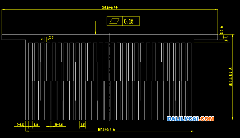 202mm寬插片式散熱器鋁材截面圖