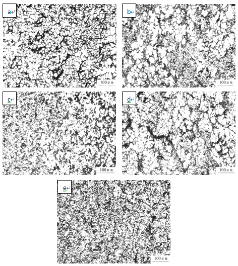 不同組合場(chǎng)下7075鋁合金中間層顯微組織形貌